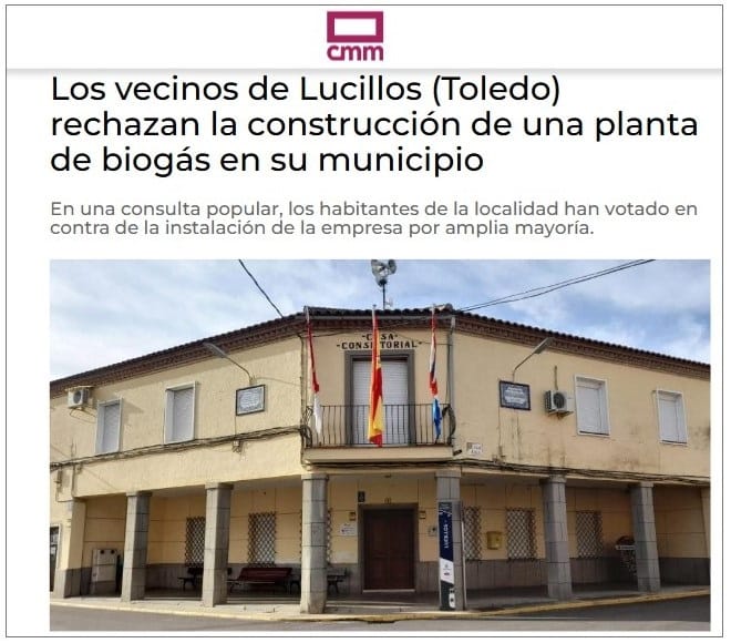 Rechazo vecinal ante la construcción de una planta de biogás en Lucillos (Toledo).