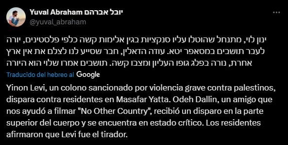 Mensaje de Yuval Abraham en una red social.
