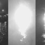 Momento de la caída de un objeto incendiario sobre un barco de la flotilla global hacia Gaza.