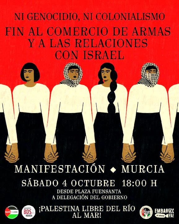 Manifestación en Murcia por Palestina y por el fin del comercio de armas y relaciones con Israel.